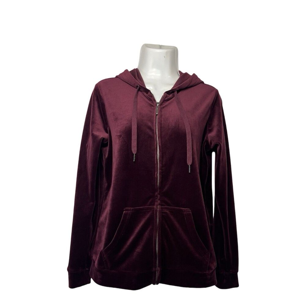 Dolce Vida Zip Up Hoodie Women Medium Burgundy Velour Sweater Casual Activewear